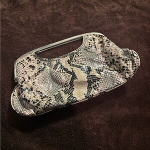 Snakeskin Print Clutch with Silver Accents